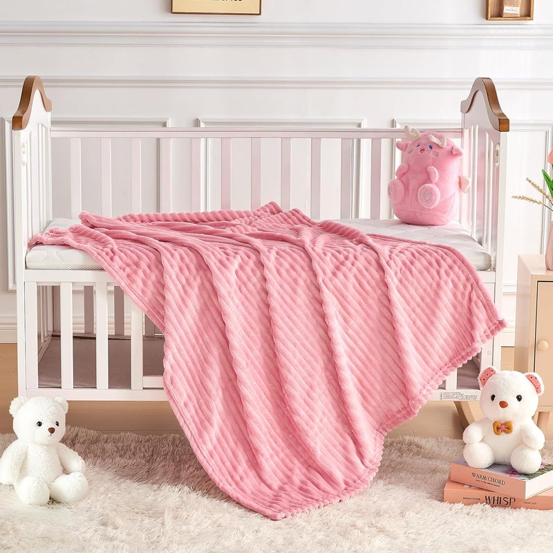 Eonkasp Soft Fleece Baby Blanket Ultra Cozy Pink Baby Blankets for Girls Warm and Lightweight Infant Toddler Newborn Receiving Gift with Reversible Stripes for Crib Stroller, 30x40 Inch, Dark Pink - Image 5